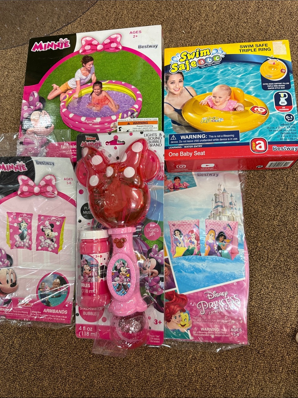 Multiples Kids Swim Set with Minnie Pink and Yellow Swim Rings & Princess Float